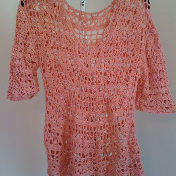 Handmade Bamboo Silk Crochet drop sleeve top XL - Picture 1 of 3